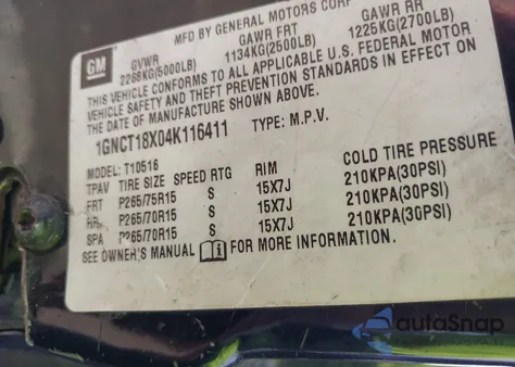 2004 Chevrolet Blazer Ls z USA, uszkodzony, nr VIN 1GNCT18X04K116411